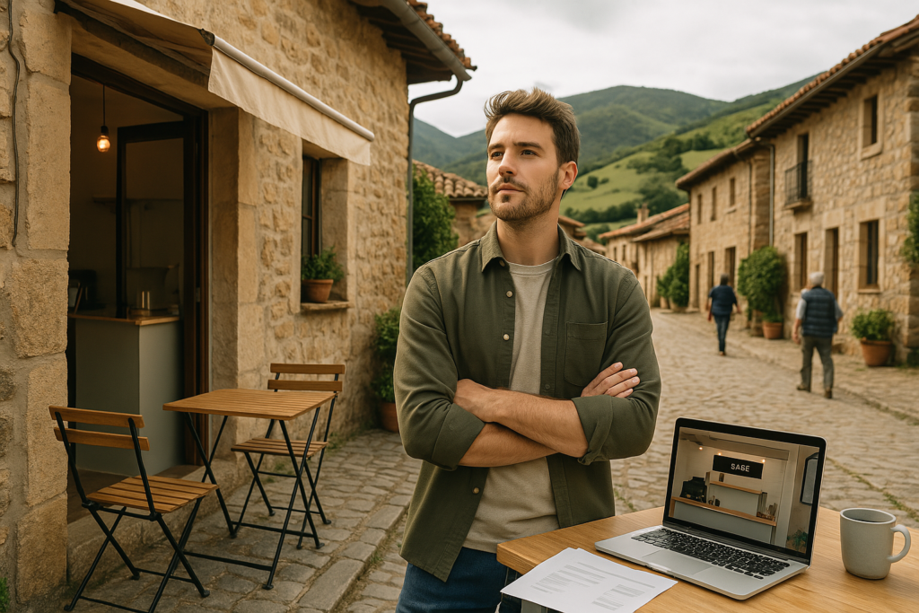 Emprendedor rural iniciando un negocio rentable en un pueblo en 2025